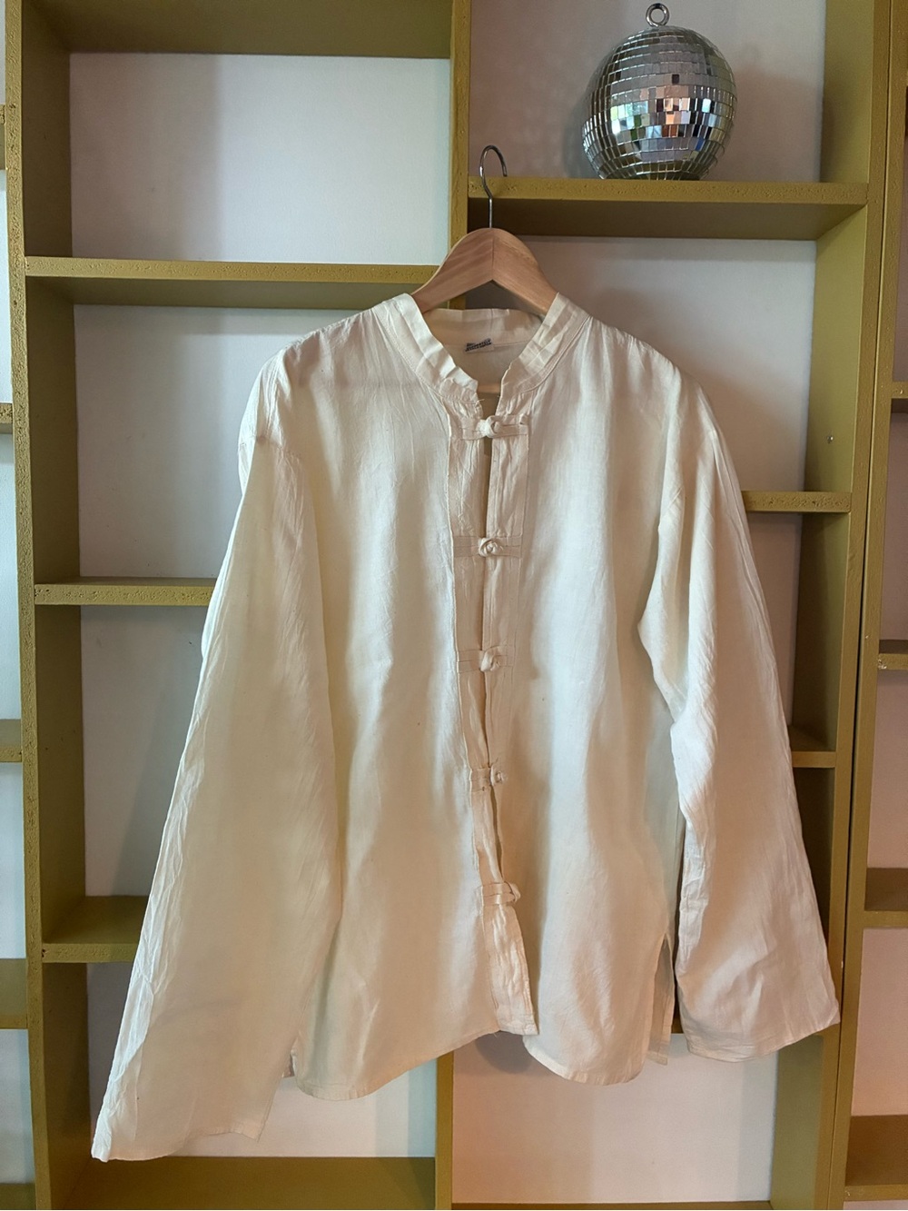 Vintage Cream cotton frog closure Mandarin Collar top